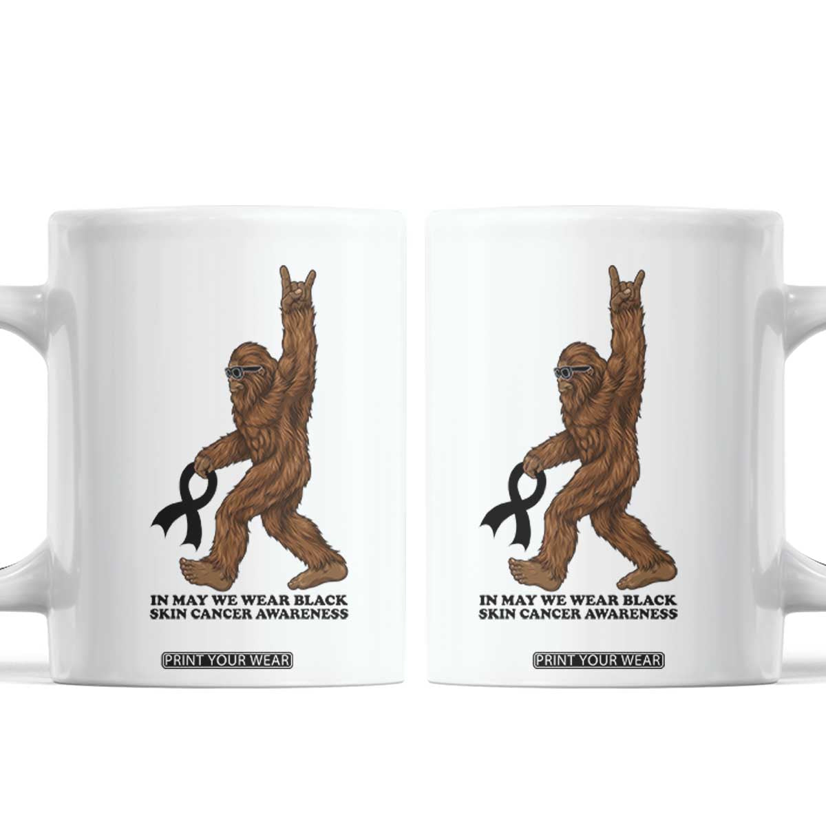 Funny Bigfoot Skin Cancer Support Coffee Mug In May We Wear Black TS12 White Print Your Wear