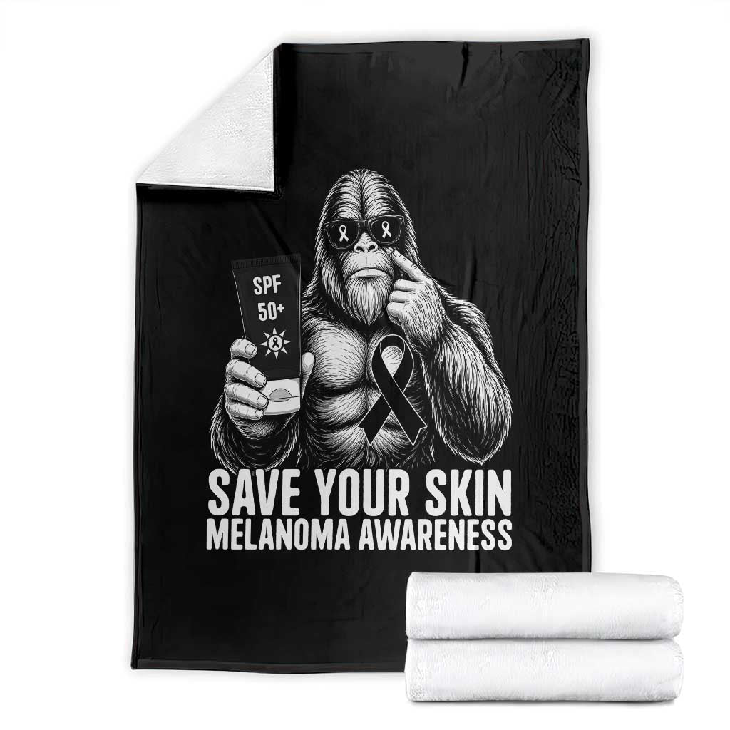 Bigfoot Save Your Skin Throw Blanket Melanoma Warrior Support TS12 Black Print Your Wear