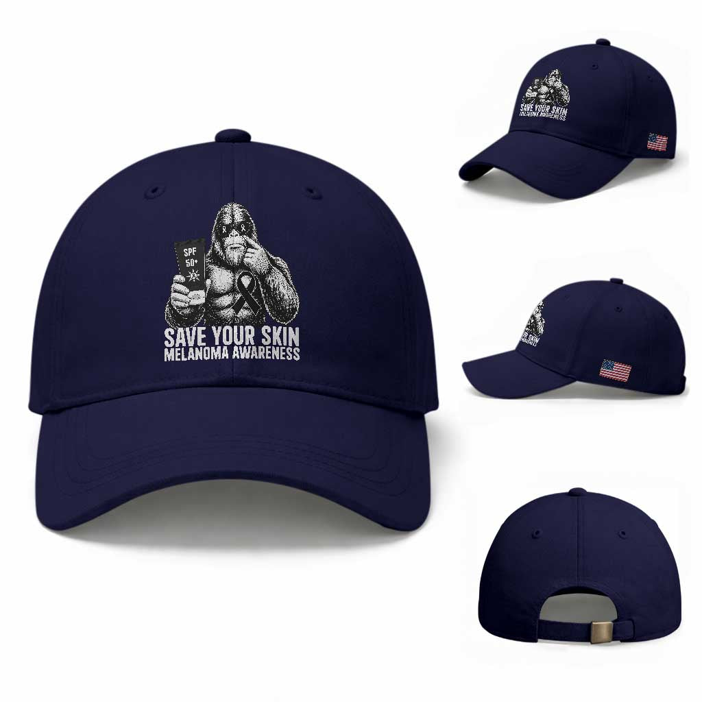 Bigfoot Save Your Skin Baseball Cap Melanoma Warrior Support TS12 Baseball Cap Universal Fit Dark Blue Print Your Wear