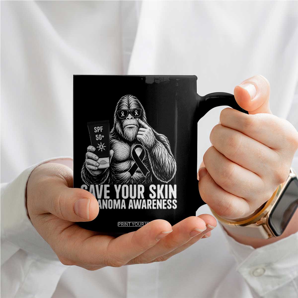Bigfoot Save Your Skin Coffee Mug Melanoma Warrior Support TS12 Print Your Wear