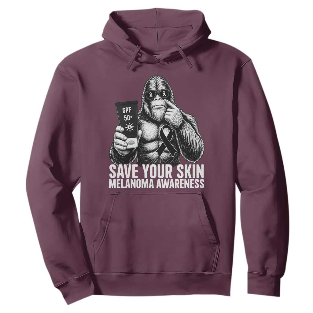 Bigfoot Save Your Skin Hoodie Melanoma Warrior Support TS12 Maroon Print Your Wear