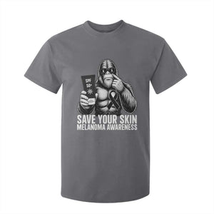 Bigfoot Save Your Skin T Shirt For Kid Melanoma Warrior Support TS12 Charcoal Print Your Wear
