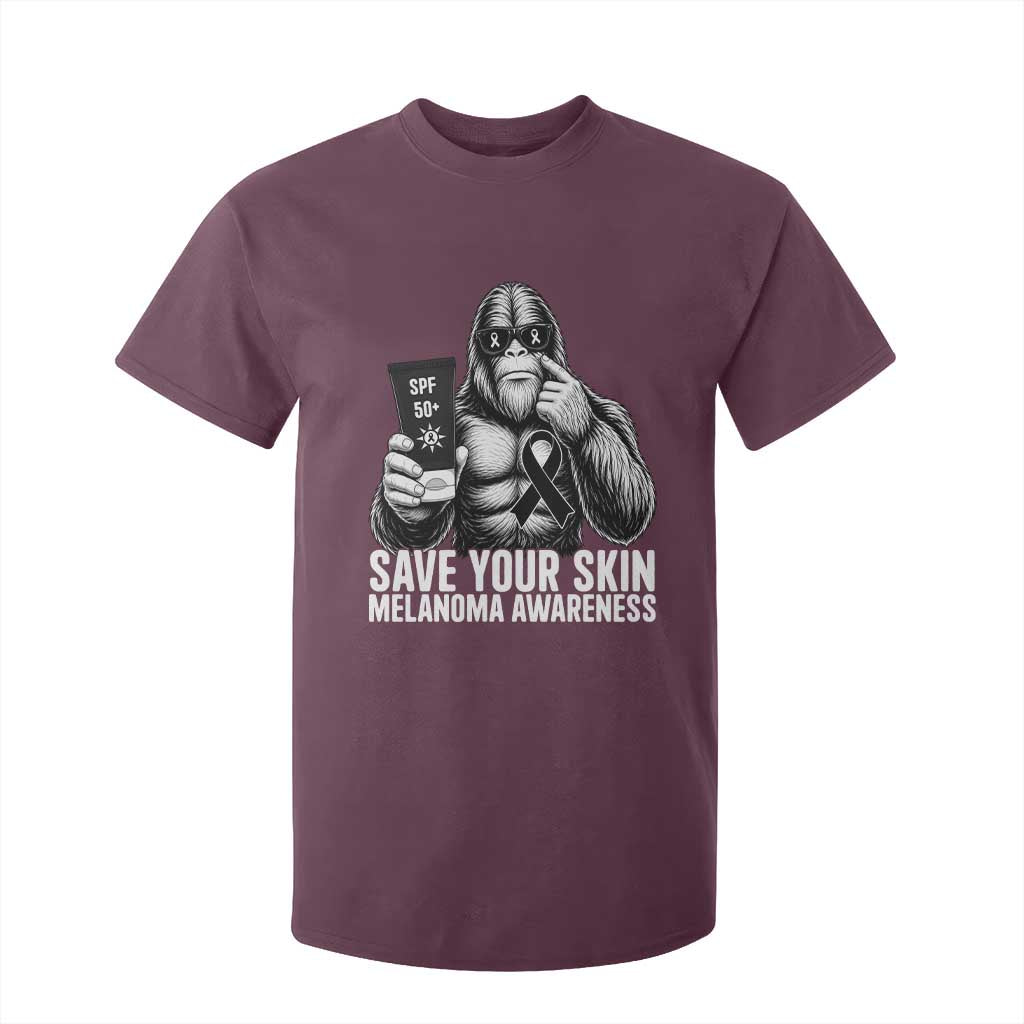 Bigfoot Save Your Skin T Shirt For Kid Melanoma Warrior Support TS12 Maroon Print Your Wear