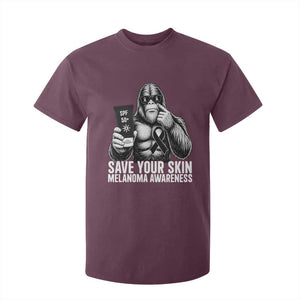 Bigfoot Save Your Skin T Shirt For Kid Melanoma Warrior Support TS12 Maroon Print Your Wear