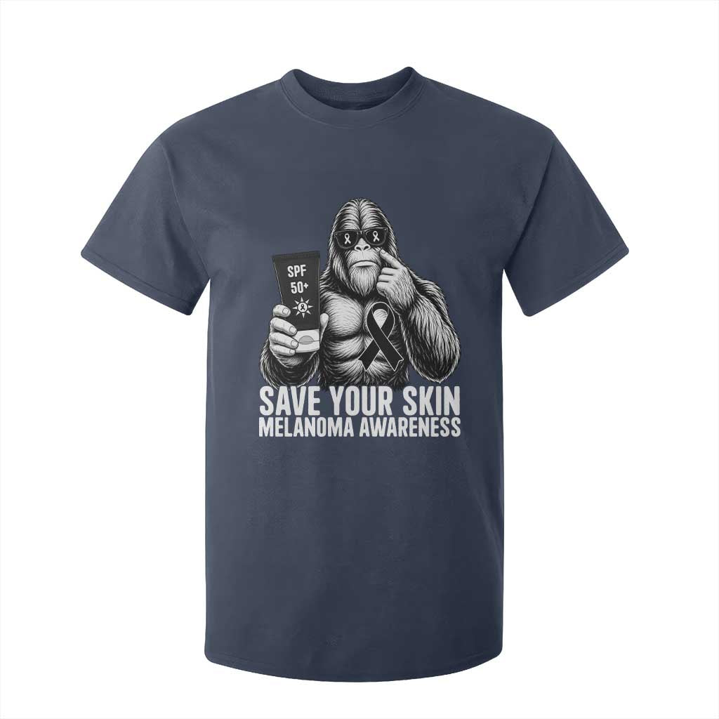 Bigfoot Save Your Skin T Shirt For Kid Melanoma Warrior Support TS12 Navy Print Your Wear