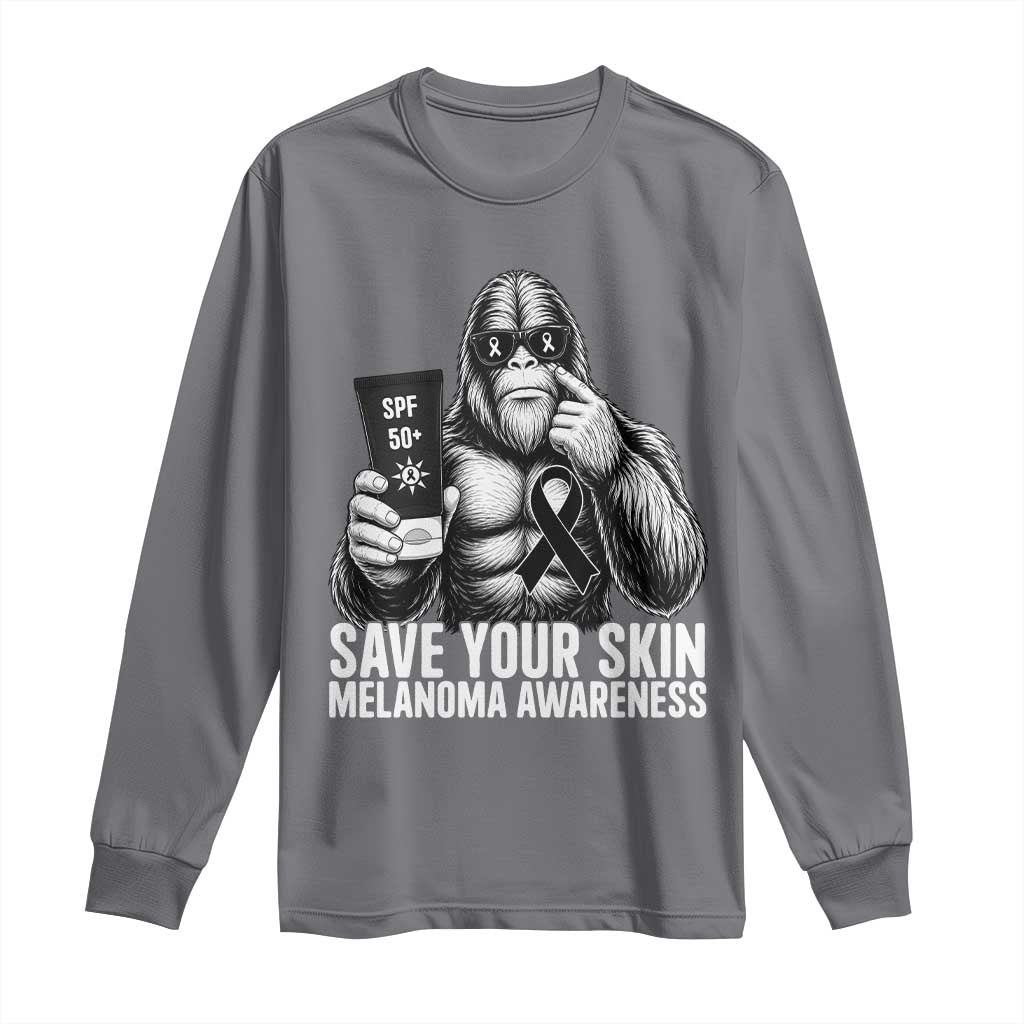Bigfoot Save Your Skin Long Sleeve Shirt Melanoma Warrior Support TS12 Charcoal Print Your Wear