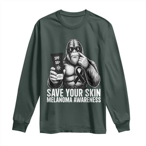 Bigfoot Save Your Skin Long Sleeve Shirt Melanoma Warrior Support TS12 Dark Forest Green Print Your Wear