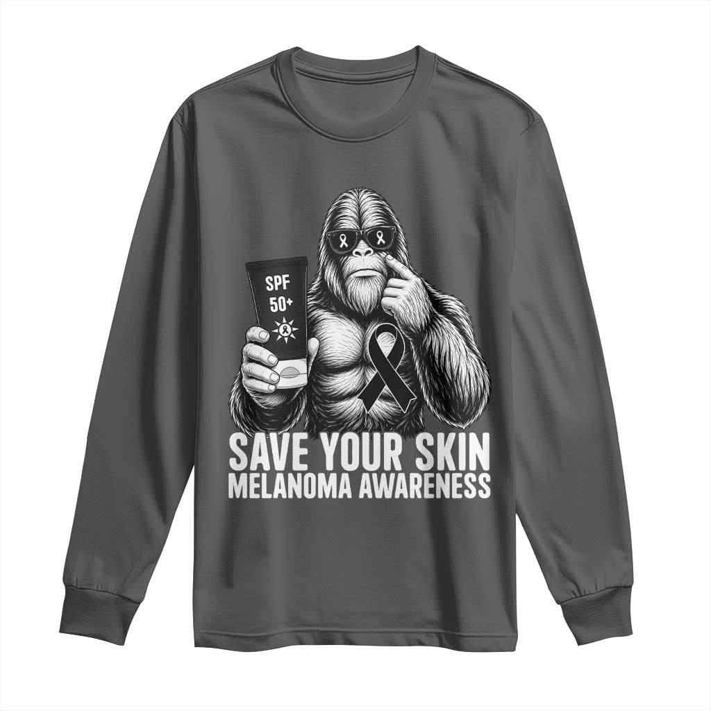 Bigfoot Save Your Skin Long Sleeve Shirt Melanoma Warrior Support TS12 Dark Heather Print Your Wear