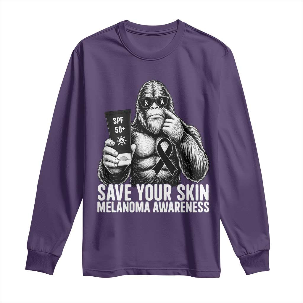 Bigfoot Save Your Skin Long Sleeve Shirt Melanoma Warrior Support TS12 Purple Print Your Wear