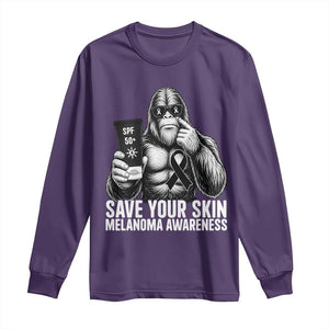 Bigfoot Save Your Skin Long Sleeve Shirt Melanoma Warrior Support TS12 Purple Print Your Wear