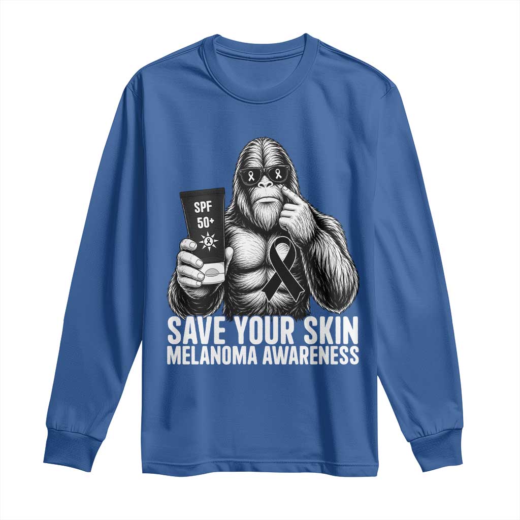 Bigfoot Save Your Skin Long Sleeve Shirt Melanoma Warrior Support TS12 Royal Blue Print Your Wear