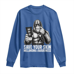 Bigfoot Save Your Skin Long Sleeve Shirt Melanoma Warrior Support TS12 Royal Blue Print Your Wear