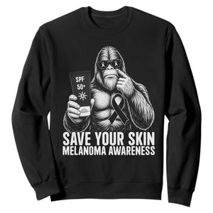 Bigfoot Save Your Skin Sweatshirt Melanoma Warrior Support TS12 Black Print Your Wear