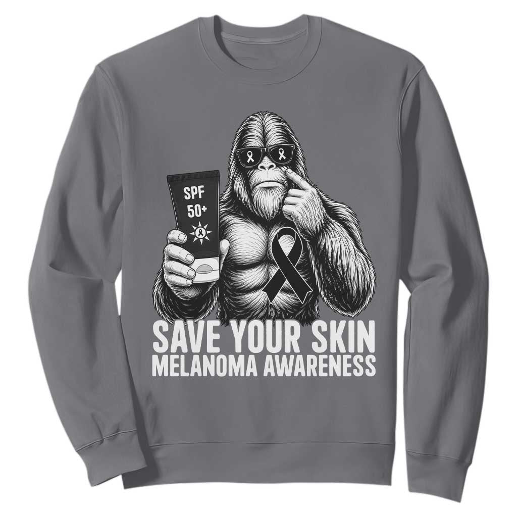 Bigfoot Save Your Skin Sweatshirt Melanoma Warrior Support TS12 Charcoal Print Your Wear