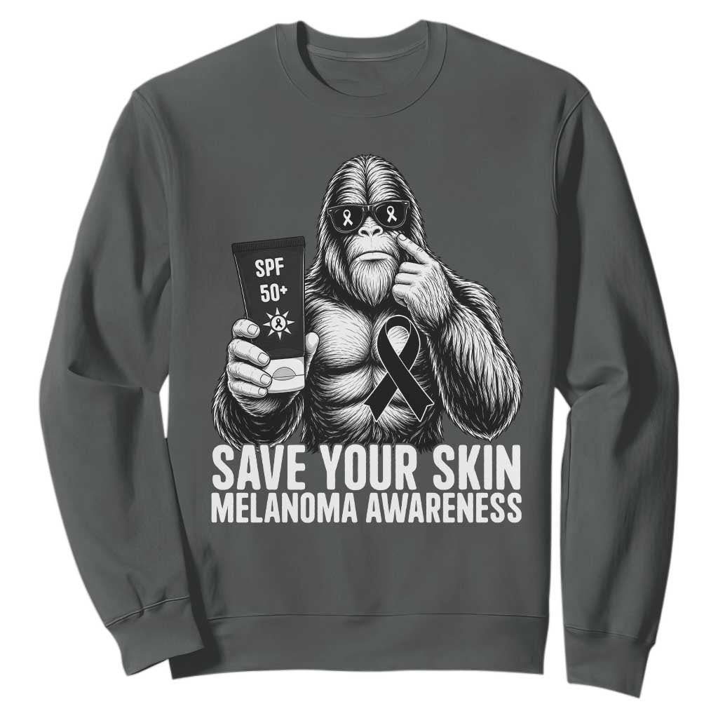 Bigfoot Save Your Skin Sweatshirt Melanoma Warrior Support TS12 Dark Heather Print Your Wear