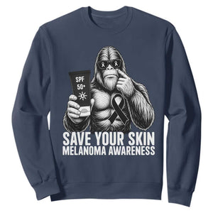 Bigfoot Save Your Skin Sweatshirt Melanoma Warrior Support TS12 Navy Print Your Wear