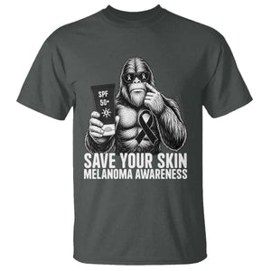 Bigfoot Save Your Skin T Shirt Melanoma Warrior Support TS12 Dark Heather Print Your Wear