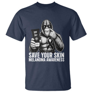 Bigfoot Save Your Skin T Shirt Melanoma Warrior Support TS12 Navy Print Your Wear