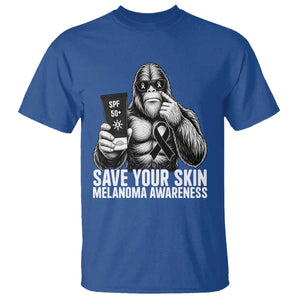 Bigfoot Save Your Skin T Shirt Melanoma Warrior Support TS12 Royal Blue Print Your Wear