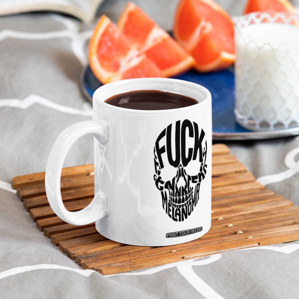 Fuck Melanoma Skull Typography Coffee Mug Skin Cancer Warrior TS12 Print Your Wear