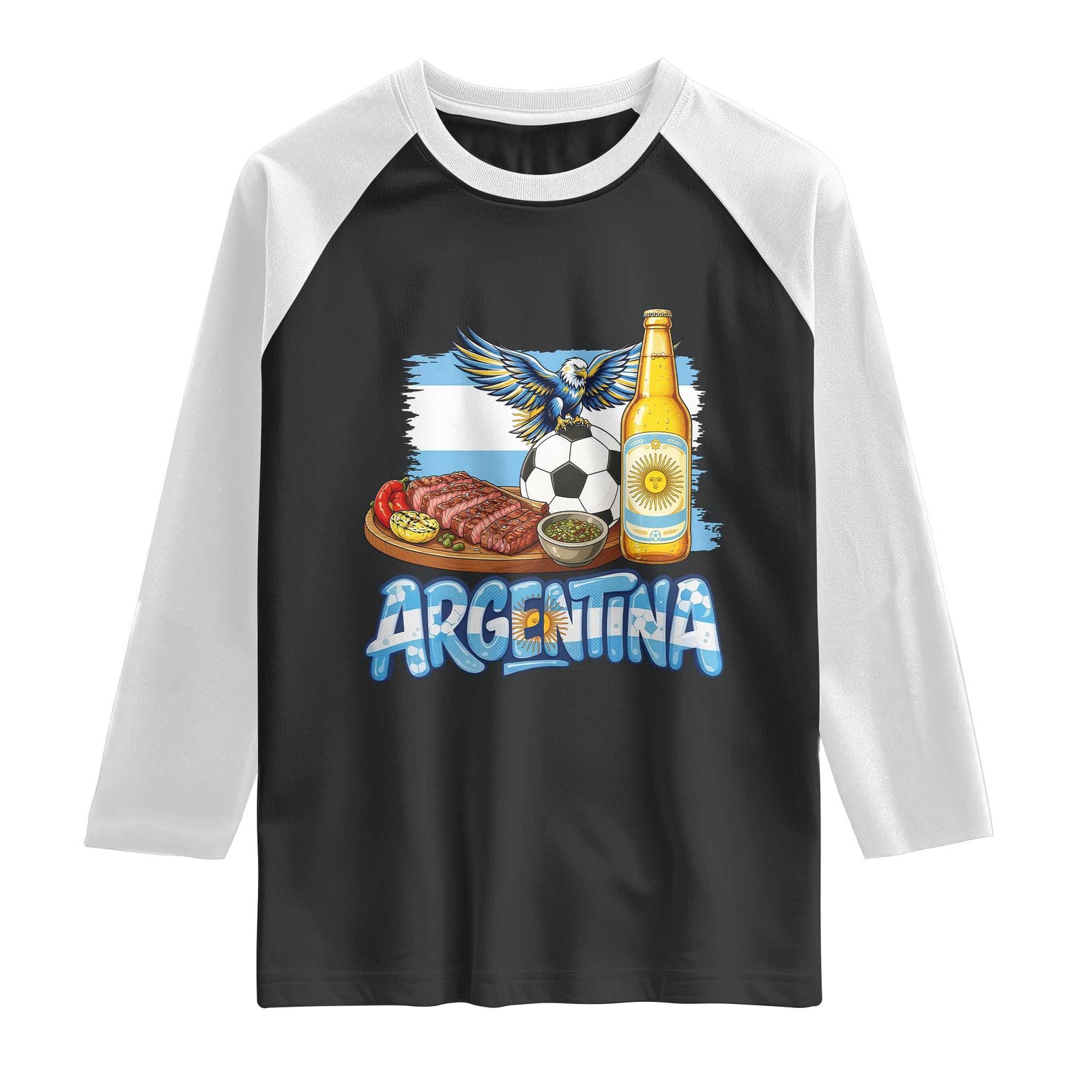 Argentine Pride Soccer And Beer Raglan Shirt Football Fan Graphic TS12 Black White Print Your Wear