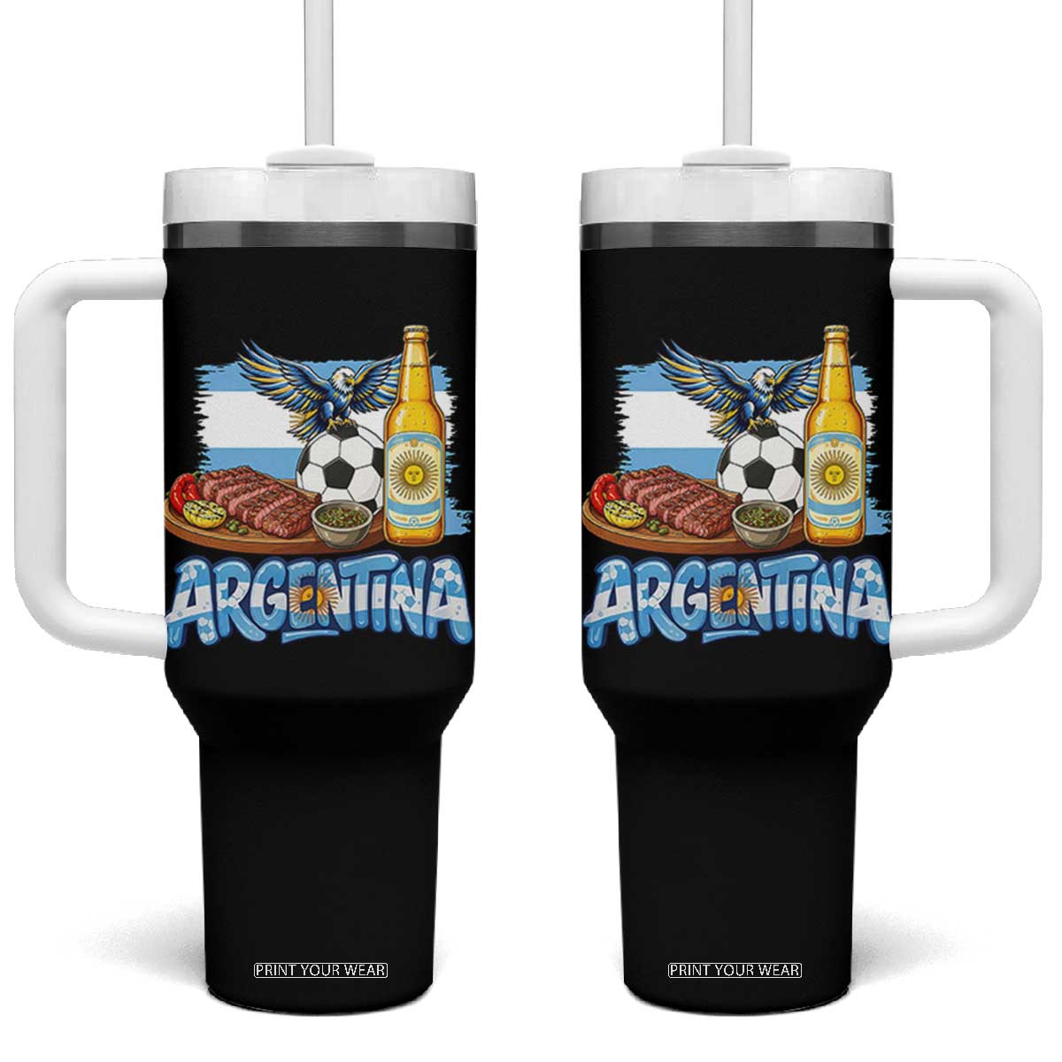 Argentine Pride Soccer And Beer Tumbler With Handle Football Fan Graphic TS12 One Size: 40 oz Black Print Your Wear