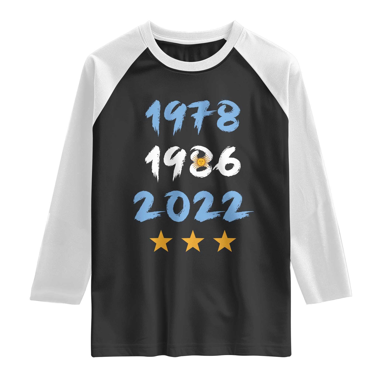 Argentina 3 Stars Champions Raglan Shirt 1978 1986 2022 Football Pride TS12 Black White Print Your Wear