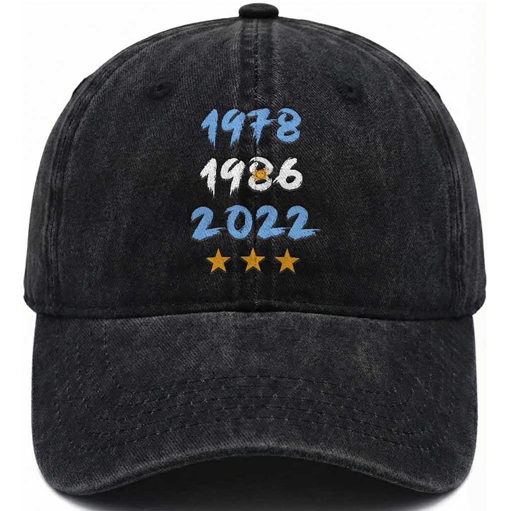 Argentina 3 Stars Champions Washed Cotton Baseball Cap 1978 1986 2022 Football Pride TS12 Print Your Wear