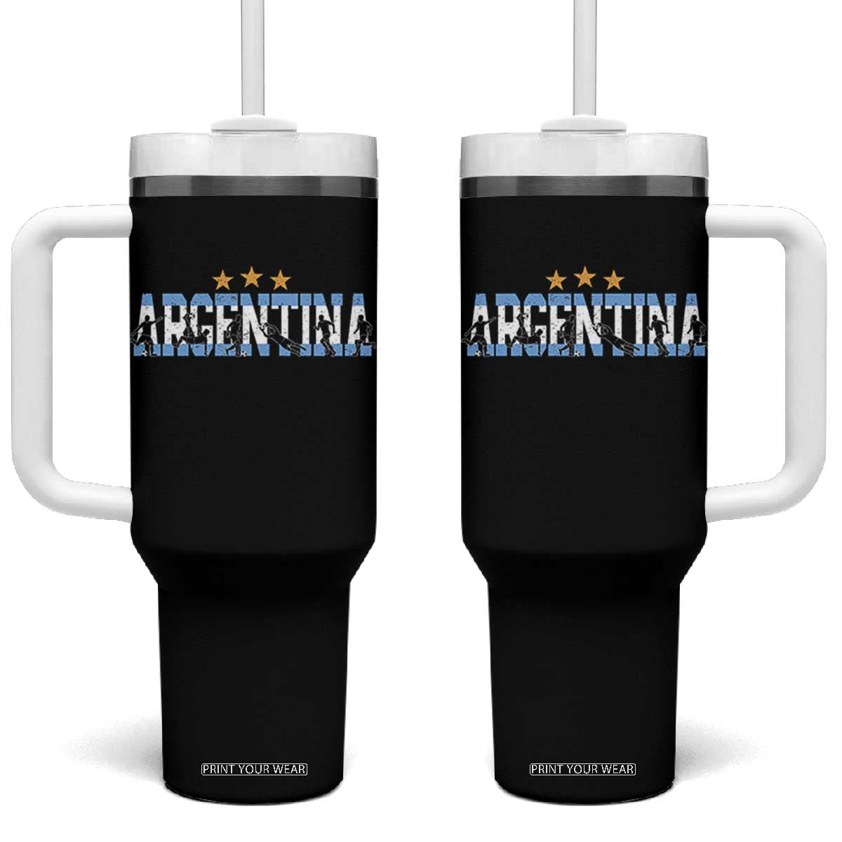 Proud Argentina Futbol Supporter National Pride Gift Tumbler With Handle TS12 One Size: 40 oz Black Print Your Wear