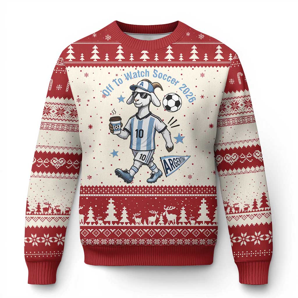 Funny Goat Football Lover Ugly Christmas Sweater Off To Watch Argentina Soccer 2026 TS12 Beige Red Print Your Wear