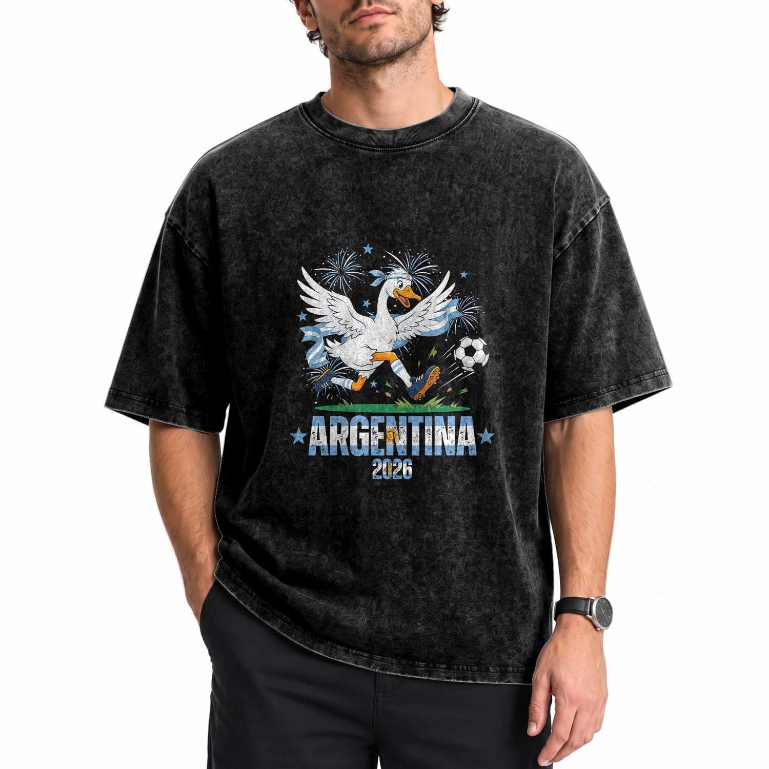 Funny Argentina Soccer Goose Washed Cotton T-Shirt Football Fan Graphic
