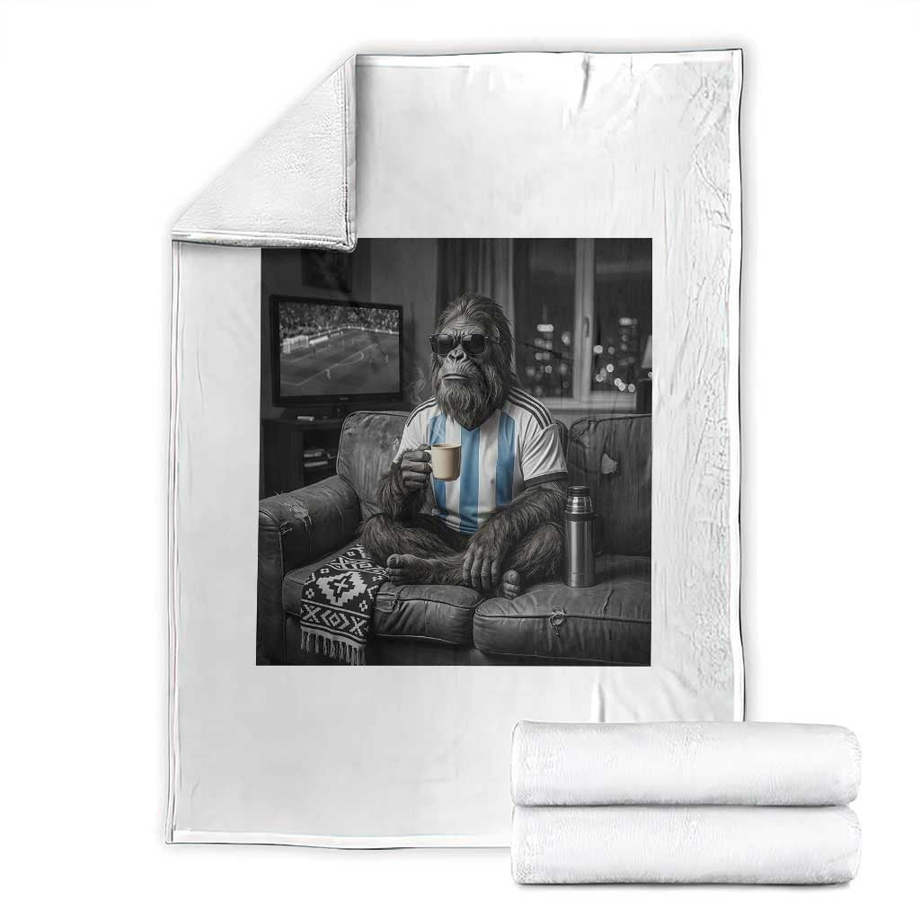 Funny Bigfoot Watching Soccer Throw Blanket Argentina Futbol Fan TS12 White Print Your Wear