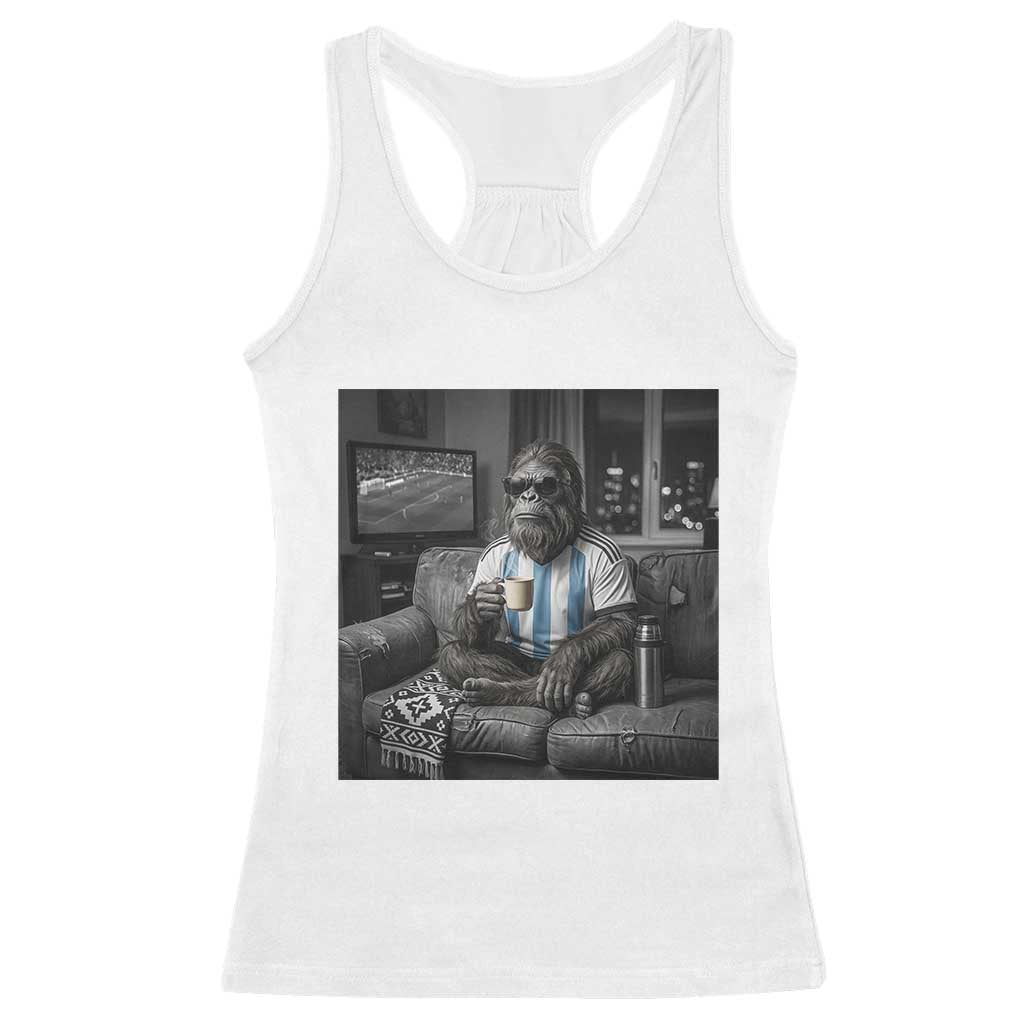 Funny Bigfoot Watching Soccer Racerback Tank Top Argentina Futbol Fan TS12 White Print Your Wear