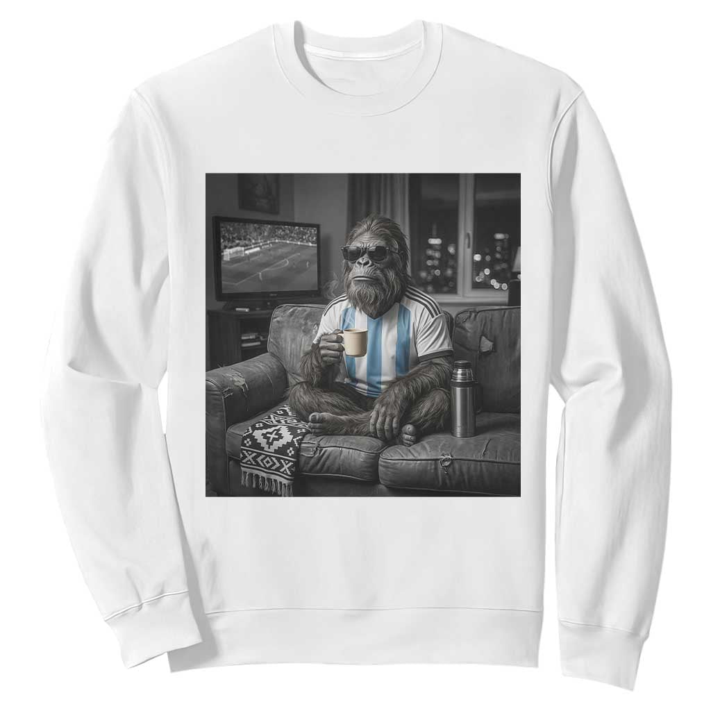Funny Bigfoot Watching Soccer Sweatshirt Argentina Futbol Fan TS12 White Print Your Wear