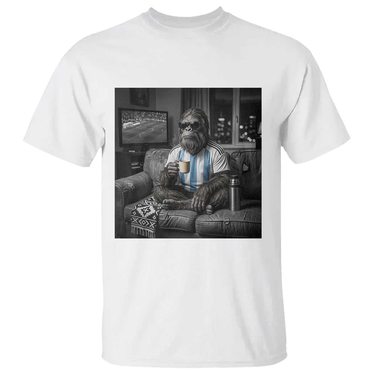 Funny Bigfoot Watching Soccer T Shirt Argentina Futbol Fan TS12 White Print Your Wear