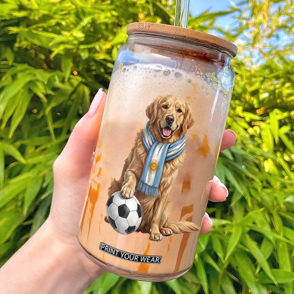 Golden Retriever Soccer Fan Glass Can Argentina Football Pride TS12 Black Print Your Wear