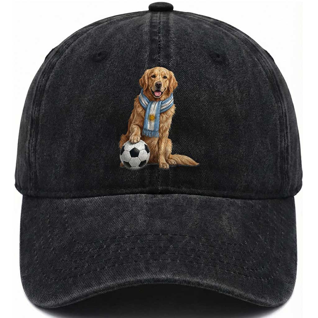 Golden Retriever Soccer Fan Washed Cotton Baseball Cap Argentina Football Pride TS12 Print Your Wear