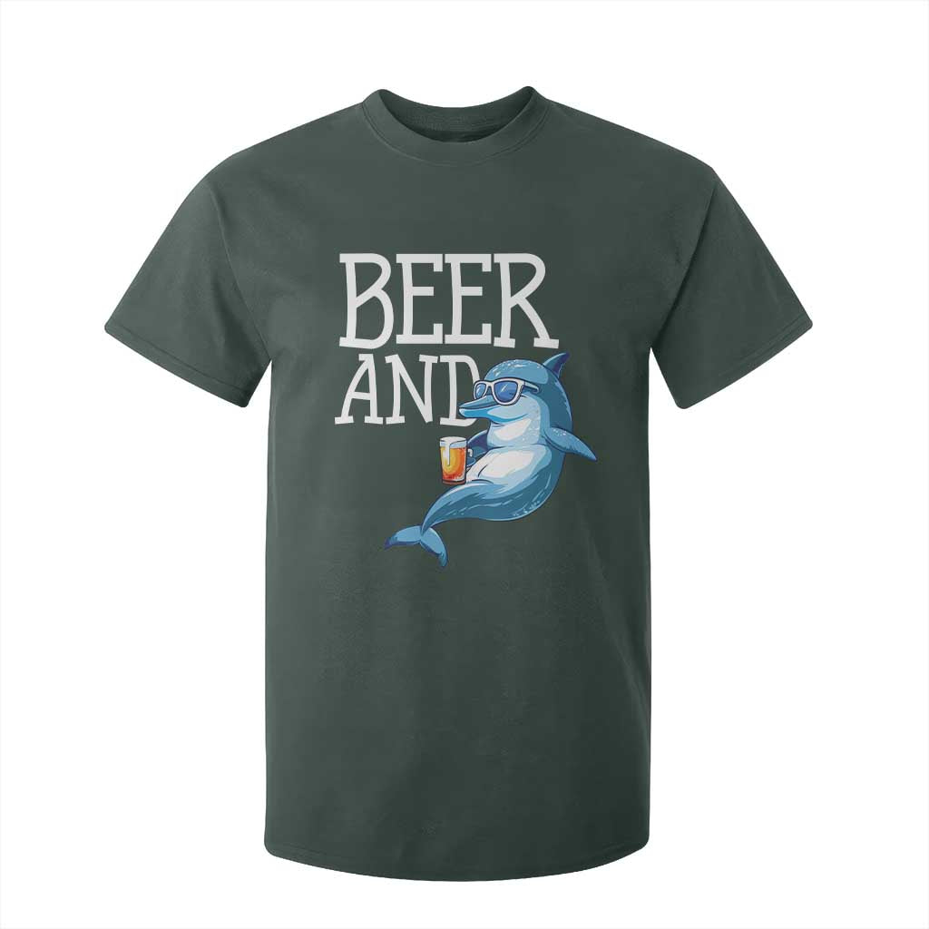 Dolphin And Beer Lover Funny Beach Life Gift T Shirt For Kid TS12 Dark Forest Green Print Your Wear