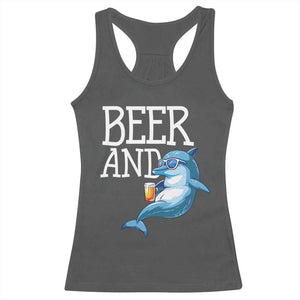 Dolphin And Beer Lover Funny Beach Life Gift Racerback Tank Top TS12 Dark Heather Print Your Wear