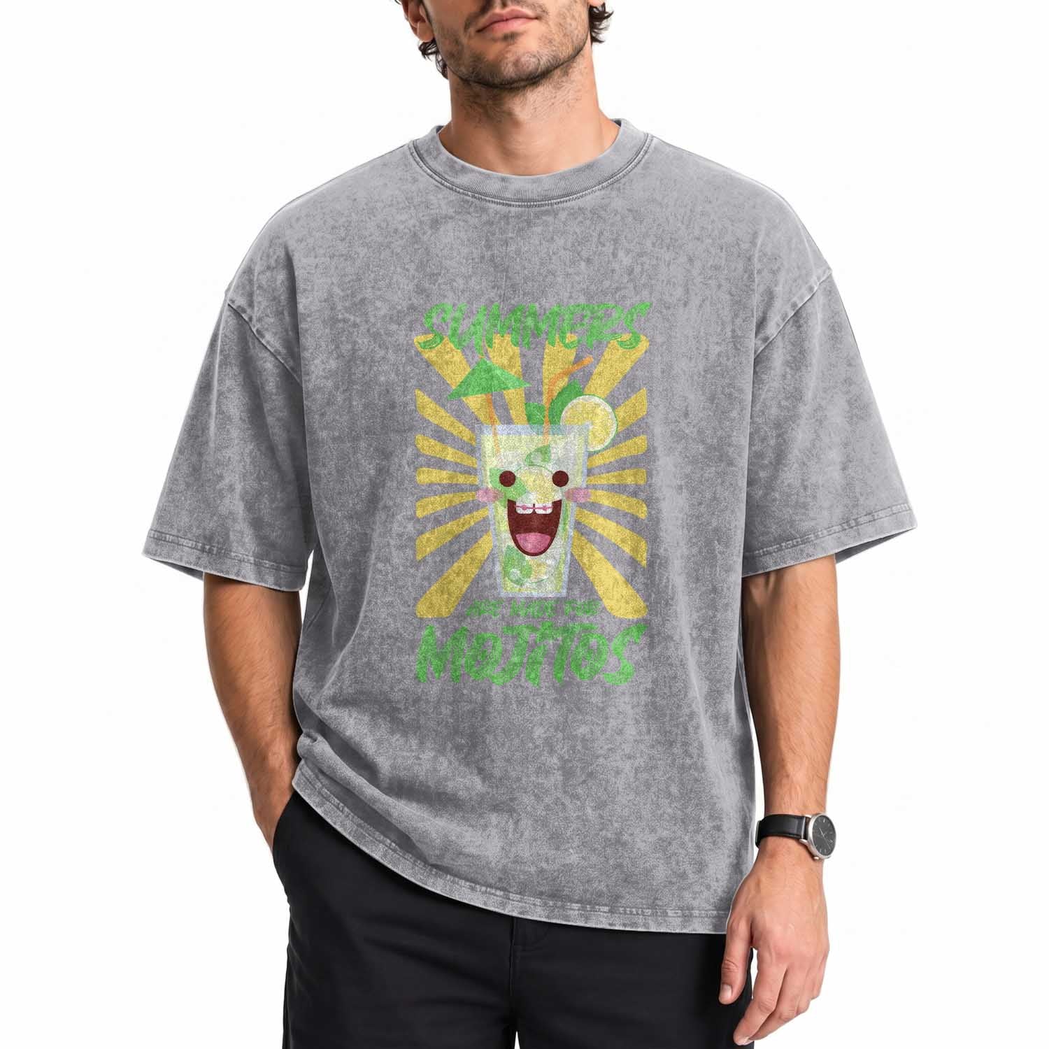 Summers Are Made For Mojitos Washed Cotton T-Shirt Funny Vacation Cocktail