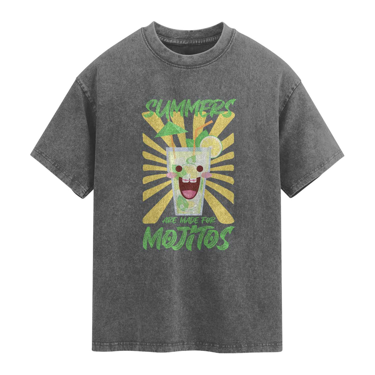 Summers Are Made For Mojitos Washed Cotton T-Shirt Funny Vacation Cocktail