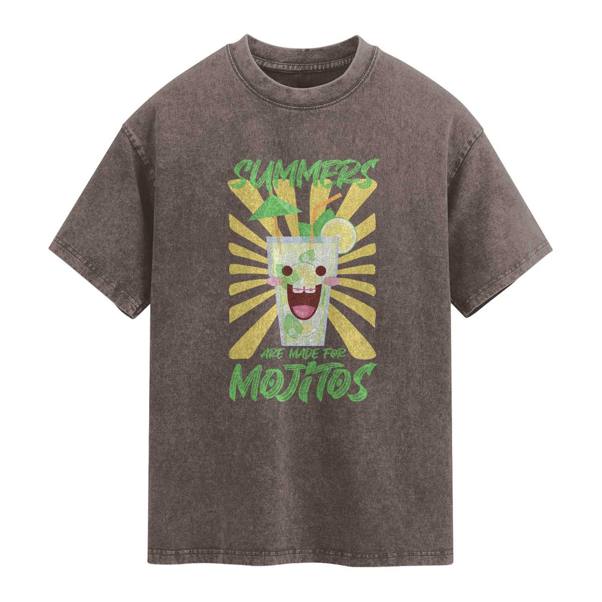 Summers Are Made For Mojitos Washed Cotton T-Shirt Funny Vacation Cocktail