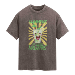 Summers Are Made For Mojitos Washed Cotton T-Shirt Funny Vacation Cocktail