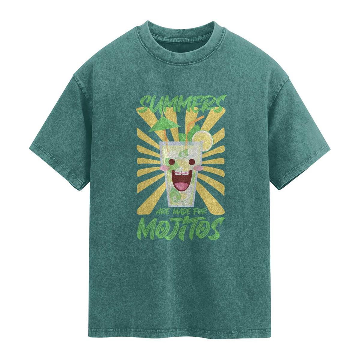 Summers Are Made For Mojitos Washed Cotton T-Shirt Funny Vacation Cocktail
