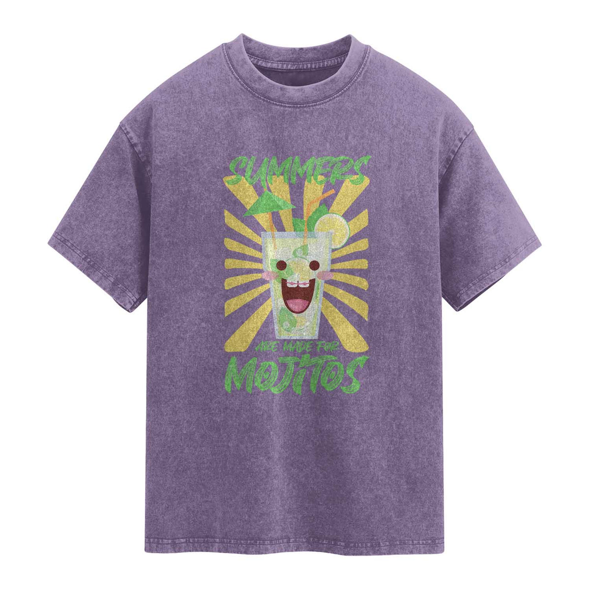 Summers Are Made For Mojitos Washed Cotton T-Shirt Funny Vacation Cocktail