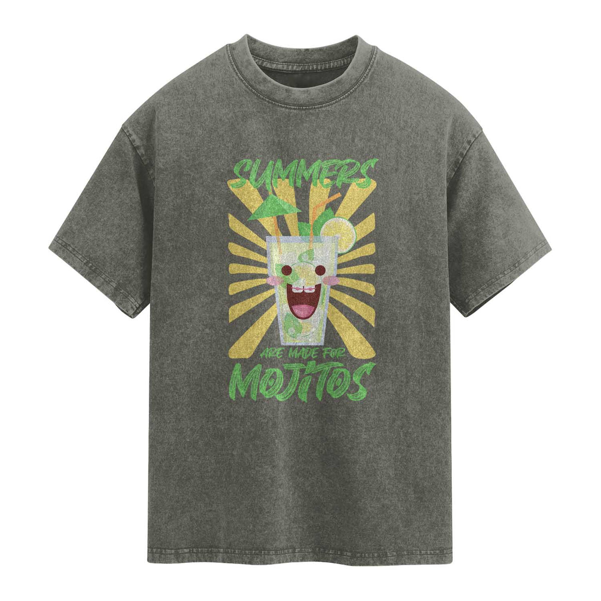 Summers Are Made For Mojitos Washed Cotton T-Shirt Funny Vacation Cocktail