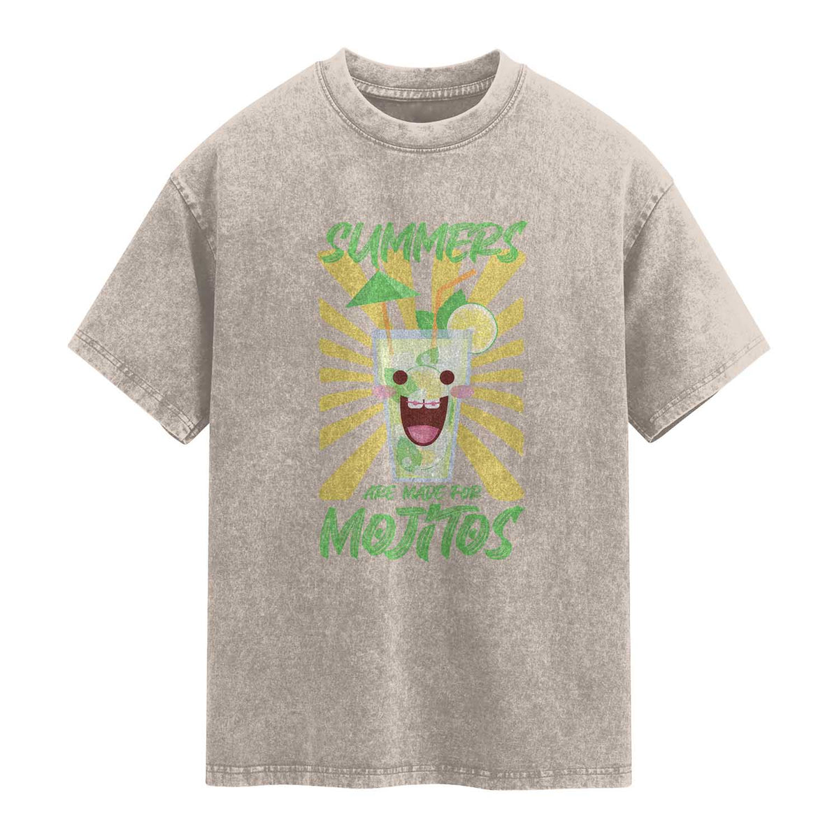 Summers Are Made For Mojitos Washed Cotton T-Shirt Funny Vacation Cocktail