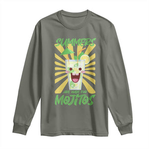 Summers Are Made For Mojitos Long Sleeve Shirt Funny Vacation Cocktail TS12 Military Green Print Your Wear