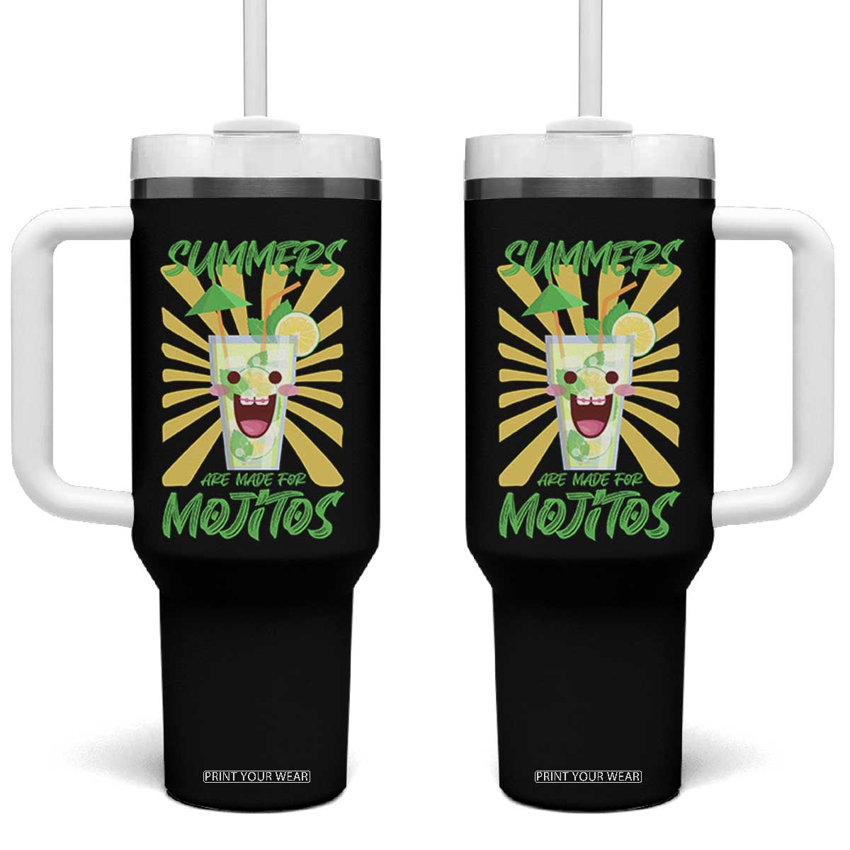 Summers Are Made For Mojitos Tumbler With Handle Funny Vacation Cocktail TS12 One Size: 40 oz Black Print Your Wear