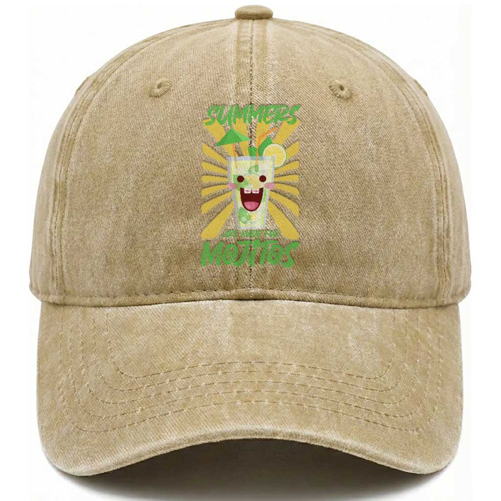 Summers Are Made For Mojitos Washed Cotton Baseball Cap Funny Vacation Cocktail TS12 Print Your Wear